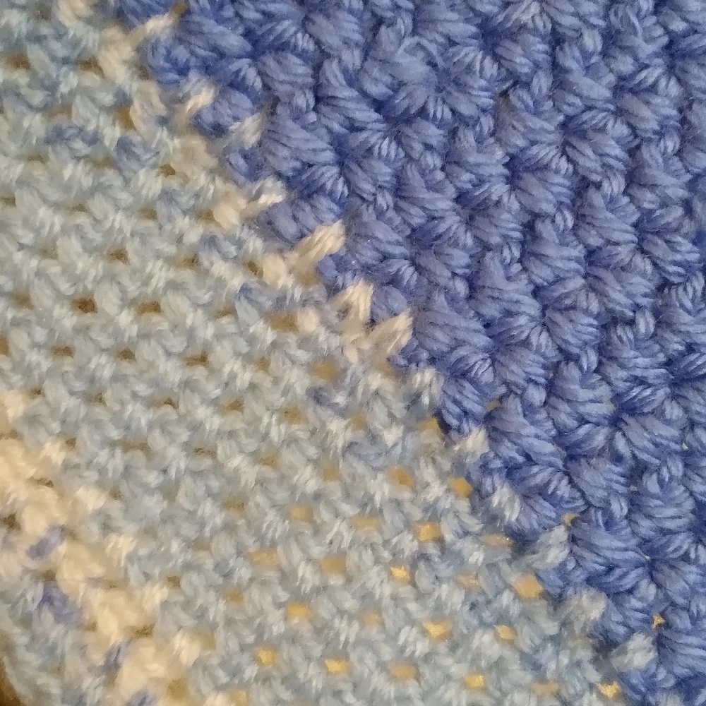 Artisan Handmade Crocheted Crochet Baby Blanket Blue White